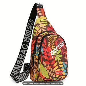Colorful Leaf Print Nylon Sling Bag – Lightweight & Stylish